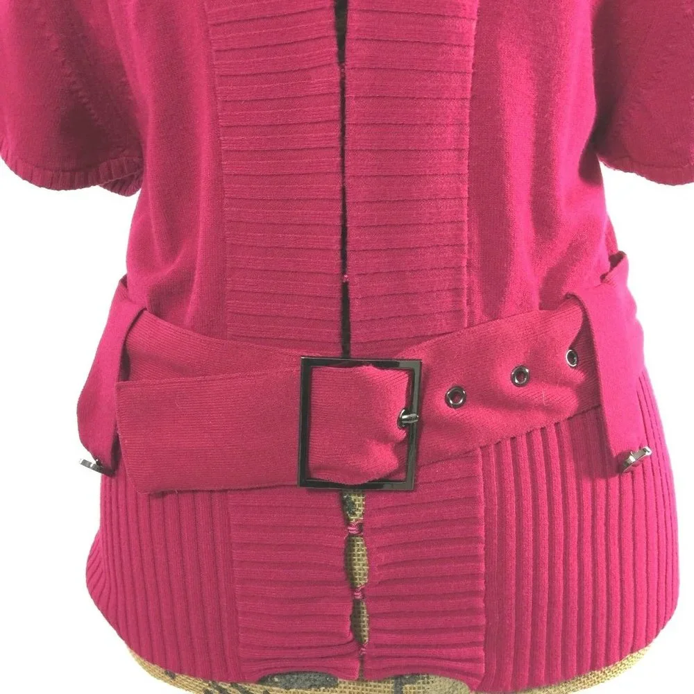 Etcetera Sm S Cardigan Top Dark Pink Belt Silver Buckle Short Dolman Sl‎ Stretch